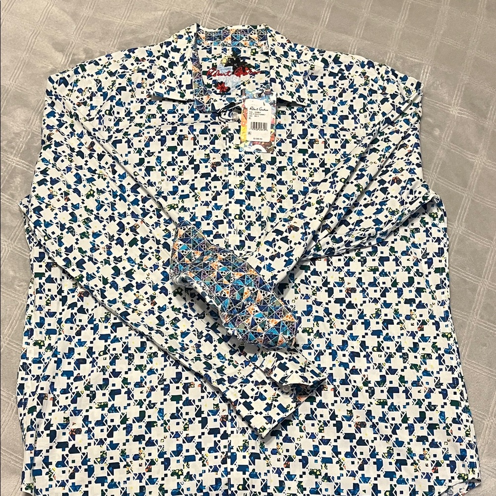 Robert Graham Blue and Green Geometric Shirt